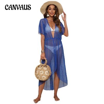 Women's Cover-up Seaside Holiday Beach Cardigan Plus Size Irregular Tie Sexy See-through Lace Shirt