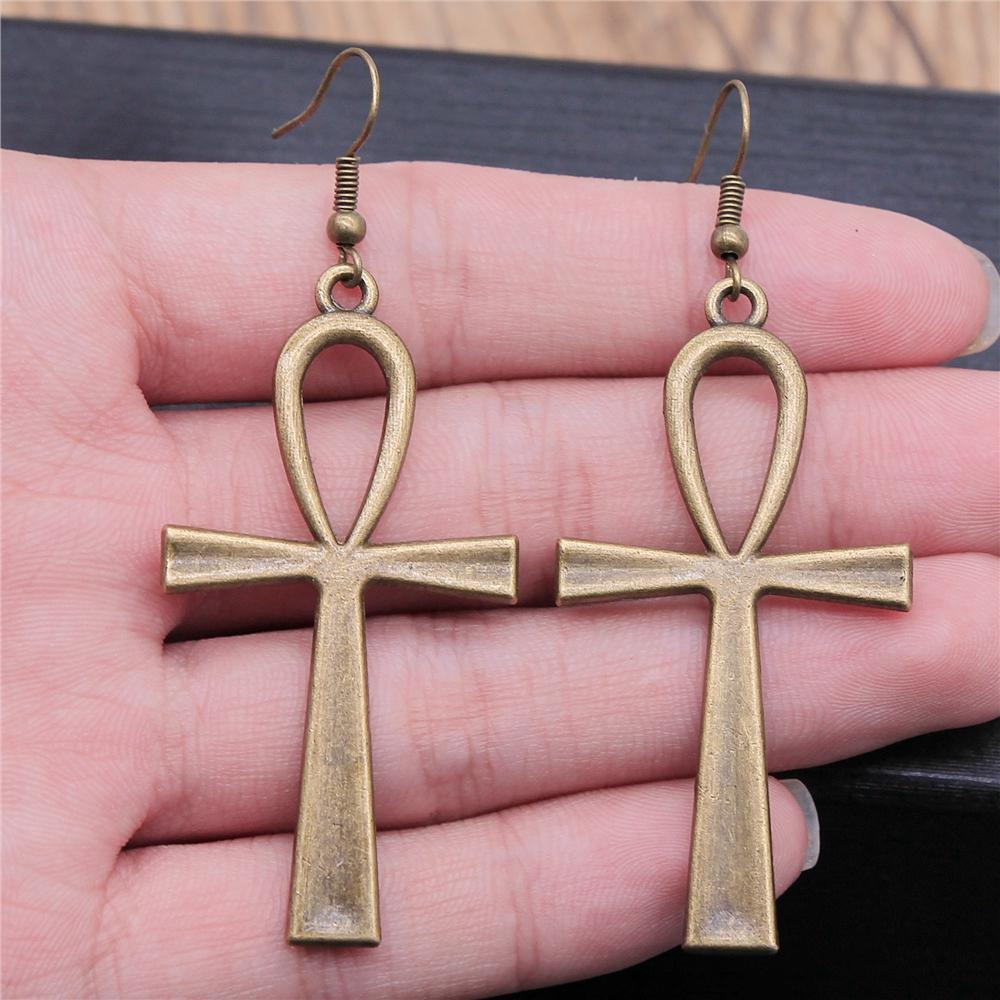 Vintage 2 Colors 52x28mm Ankh Cross Charms Drop Earrings Fashion Handmade Women Earring