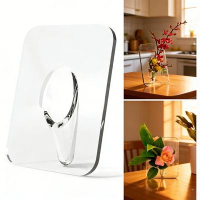 Modern Transparent Acrylic Frame Vase, Decorative Photo Frame Flower Vase for Desktop & Bookshelves Home Decoration