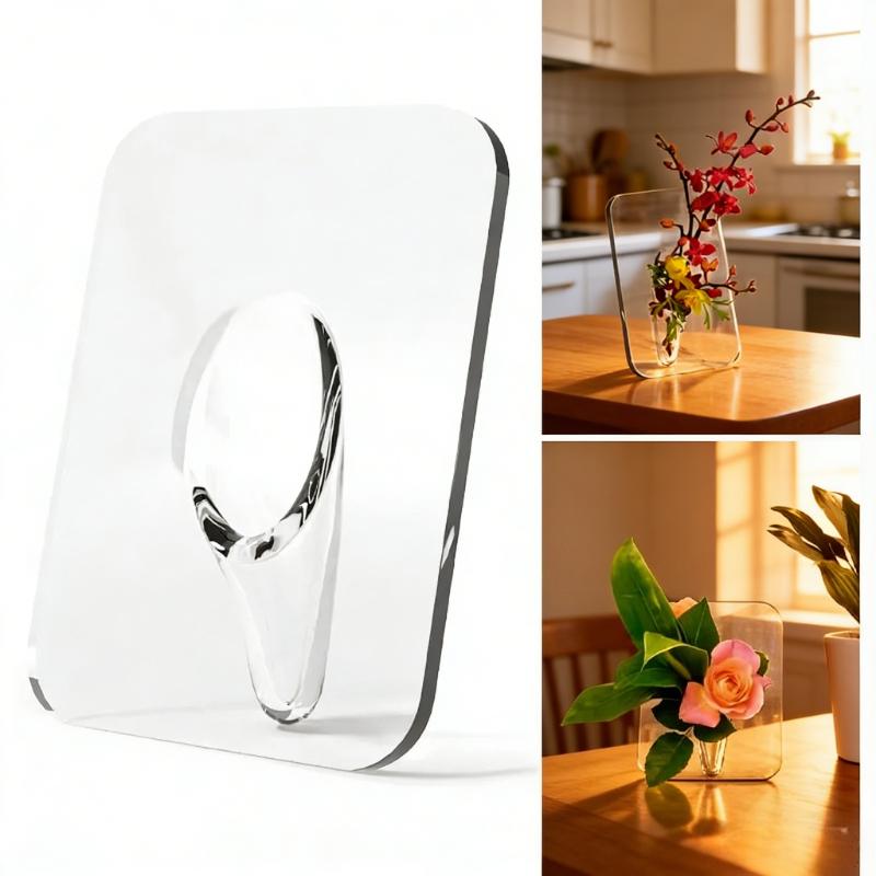 Modern Transparent Acrylic Frame Vase, Decorative Photo Frame Flower Vase for Desktop & Bookshelves Home Decoration