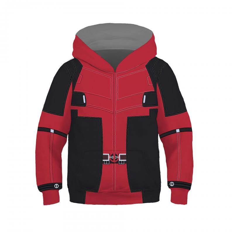 Deadpool 3D mikina s kapucí pro děti, superhrdinská anime mikina přes hlavu, pohodlné prodyšné mikinové topy