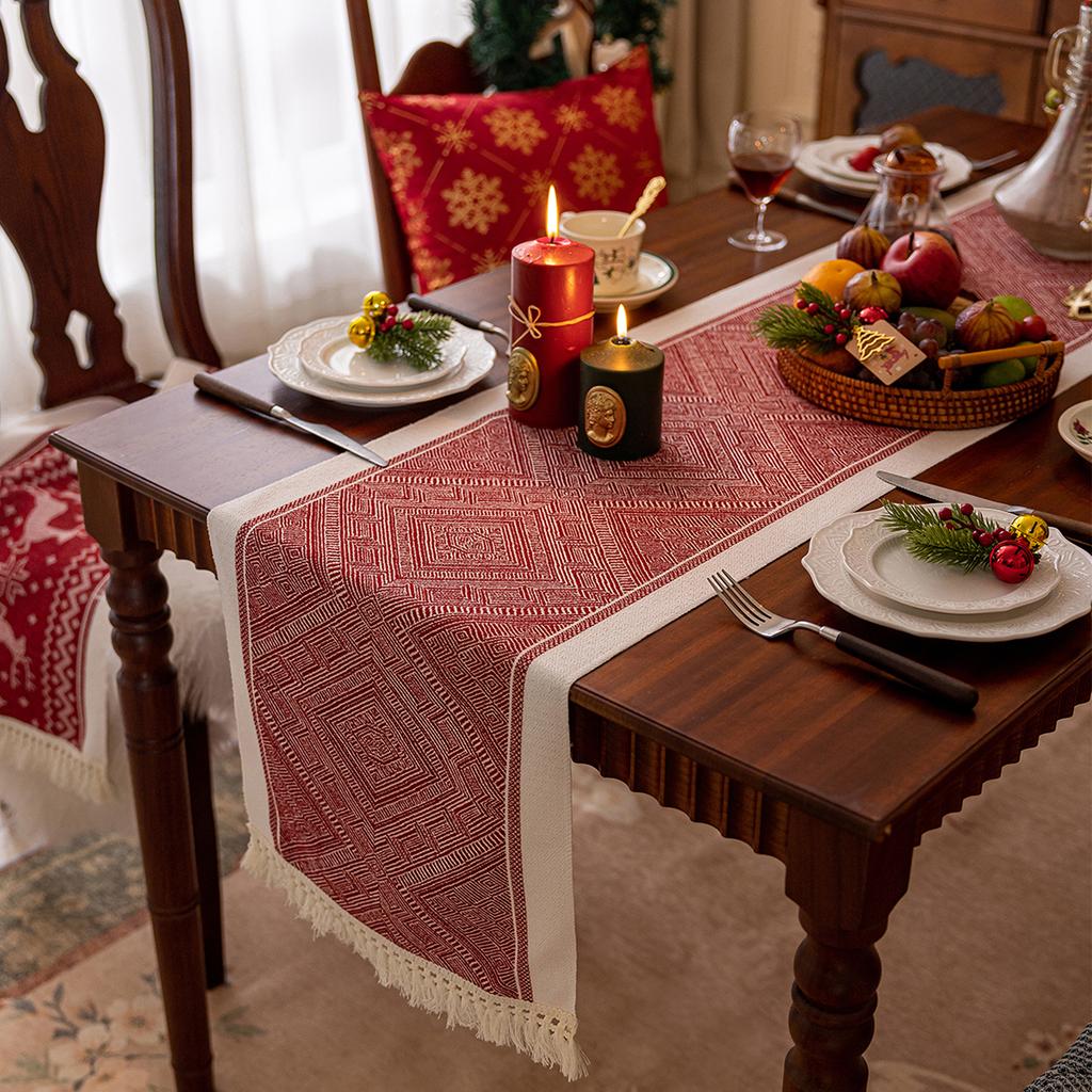 Christmas Fall Table Runner Soft Cotton Table Runner With Tassels Woven Macrame Home Living Room Table Decoration