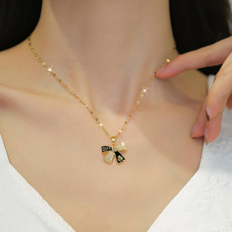 Guochao Micro-Inlaid Bow Flower Accessories Live Broadcast Court Style Full Of Diamonds Inlaid With Luxury Necklaces