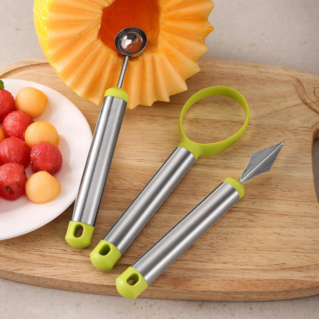 Stainless Steel Fruit Scoop Set 3 Pieces Multi Functional Melon Baller Ice Cream Scoop Kitchen Tool Durable Fruit Ball Scooper