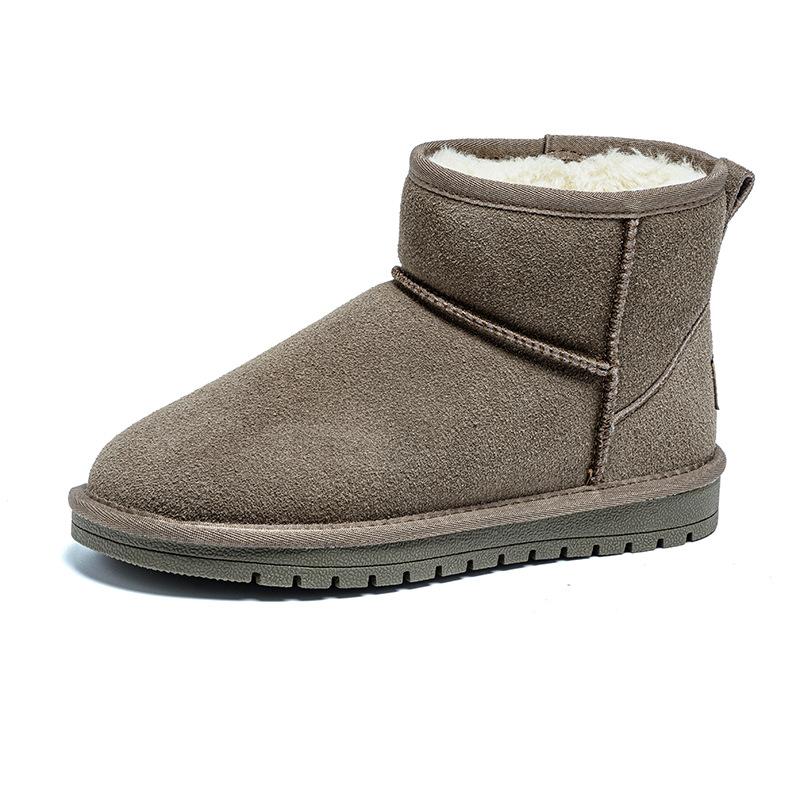 Winter snow shoes flat-bottomed short cotton shoes men's velvet thickened waterproof and warm leather snow boots women