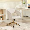 Silla de Escritorio Plegable con Funda de Aspecto Terciopelo, Silla de Oficina Regulable en Altura, Función de Inclinación, Blanco Crema