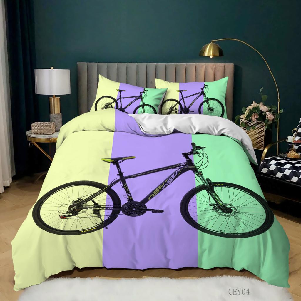 Bicycle Duvet Cover Set,Bike Sketch Artwork,Decorative 3 Piece Bedding Set With 2 Pillow Shams,Queen/King Size White Quilt Cover