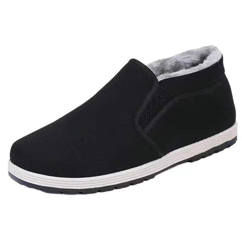 Men's shoes winter thick-soled middle-aged and old casual one-pedal velvet warm high-top cotton shoes generation