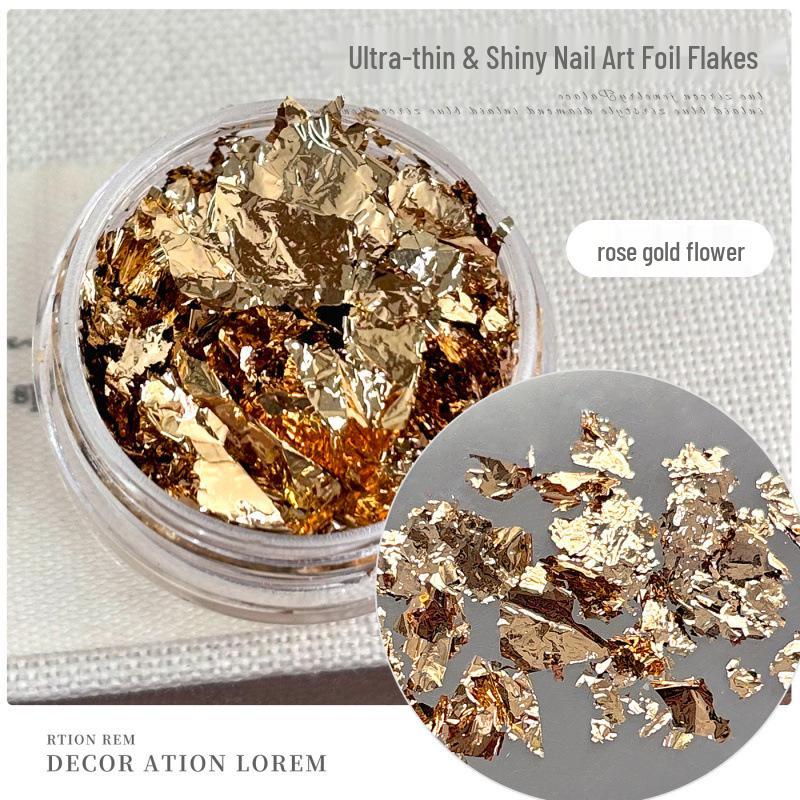 Gold Foil Flakes Nail Art: Red, Blue, Green & Gold Flowers - Glitter & Laser Silver Foil