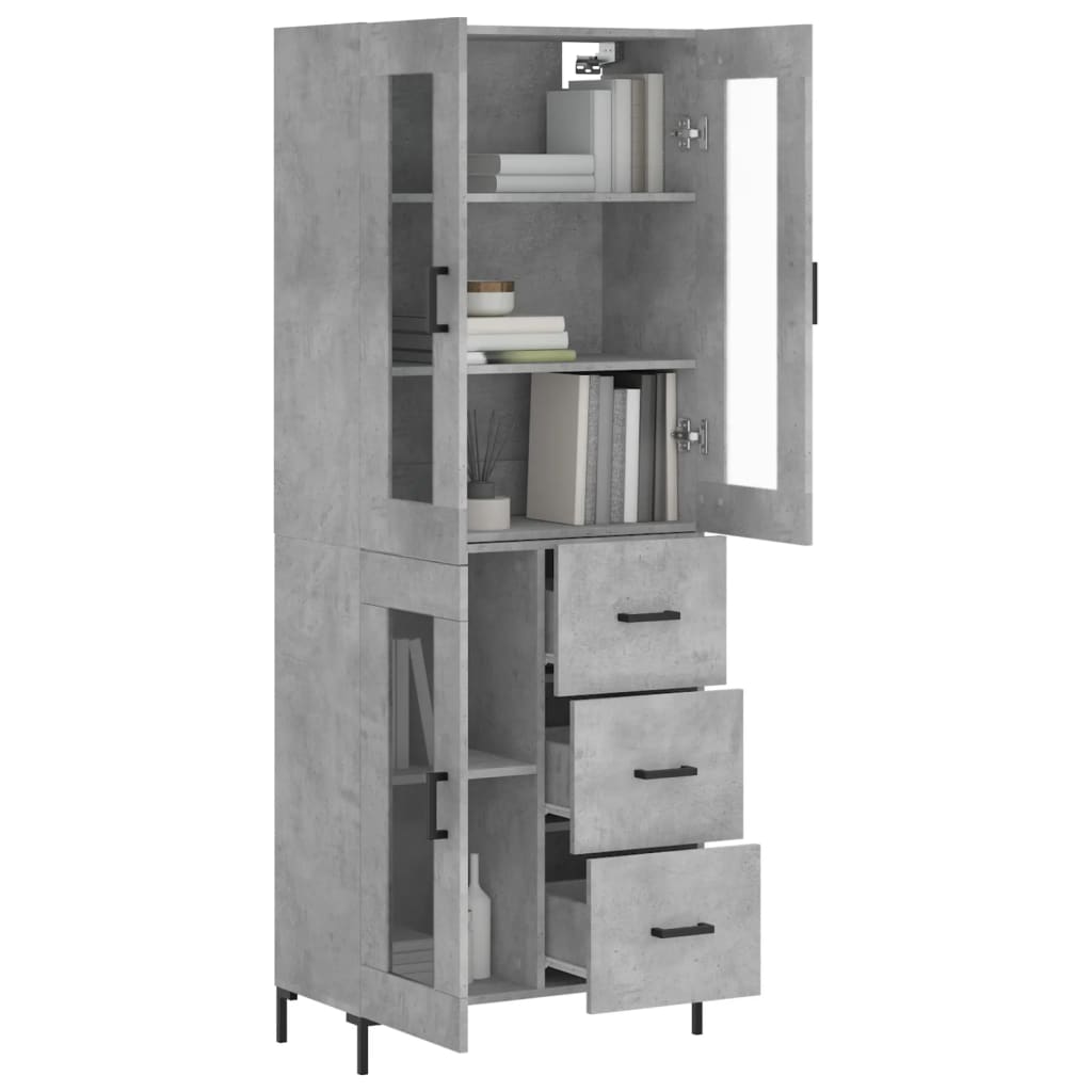 Vidaxl Witrynka, Szarość Betonu 69,5X34X180 Cm Materiał Drewnopochodny