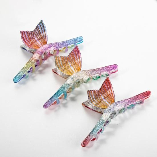 Yousheng Hair Claw Glitter Fishtail Shape Back Head Hair Clip Anti-slip Teeth Strong Grip Shower Hair Clamp Versatile Use Hair Accessory