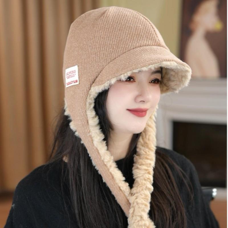 Womens Red Fuzzy Earflap Beanie Winter Warm Knit Hat Oversized Slouchy Style Cold Weather