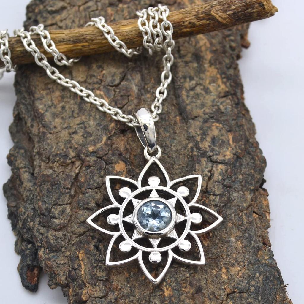 Round Cut Blue Topaz (0.60 Cts) Pendant Solid 925 Sterling Silver Gemstone Pendant WITHOUT Chain (only Pendant) Jewelry For Women or Girls