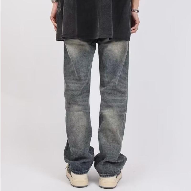 American retro jeans men's spring and autumn high street straight loose wide legs trendy brand heavy drape pants trend