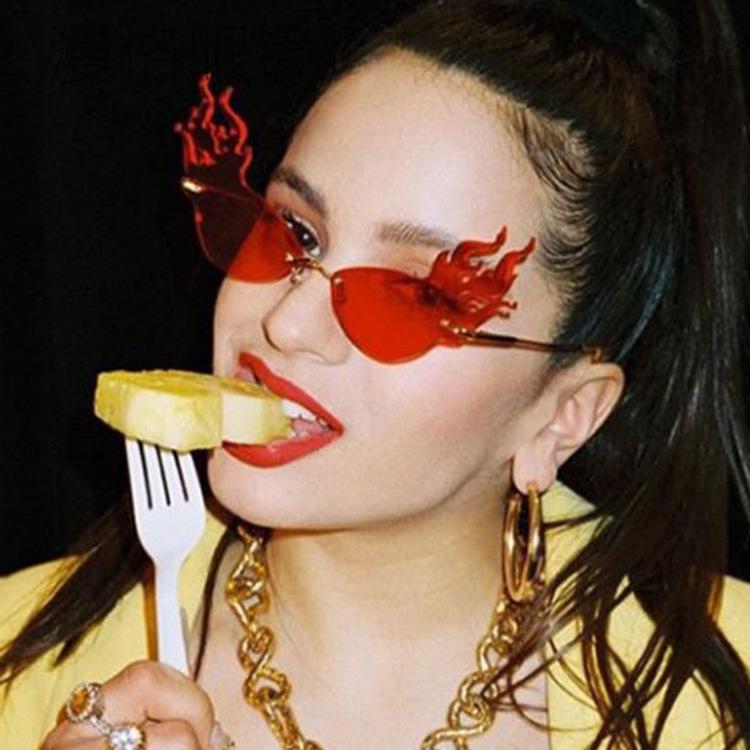 Frameless flame sunglasses new retro large frame European and American sunglasses fashion catwalk tide decoration sun