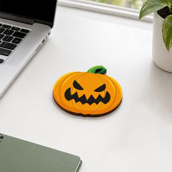 xiaobudian Wooden Pumpkin Coaster, Non-Slip Halloween Table Mat, Heat Insulation Waterproof for Holiday Party Home Decor