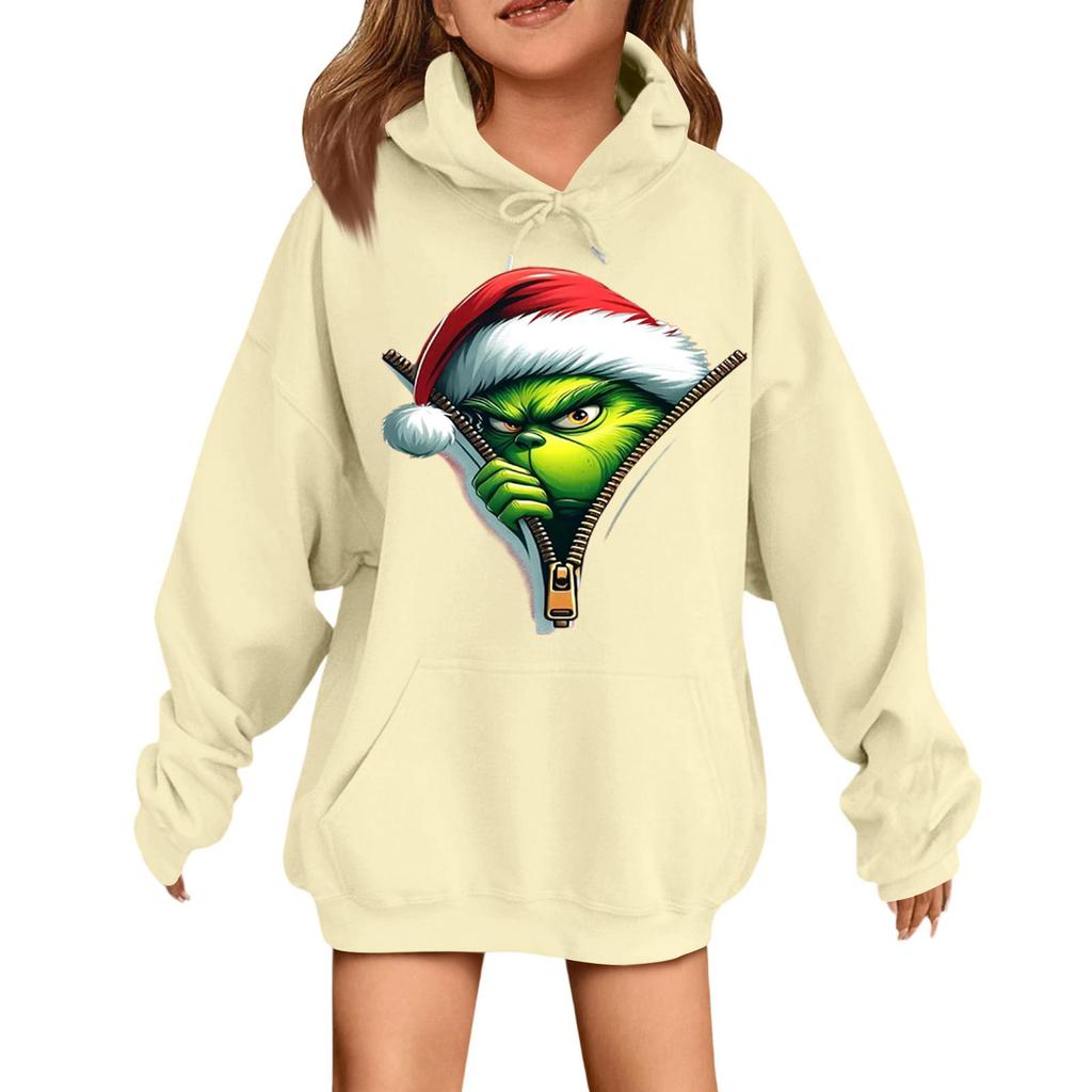 Children's Fashionable Casual Long-sleeved Loose Christmas Print Pullover Hooded Sweatshirt