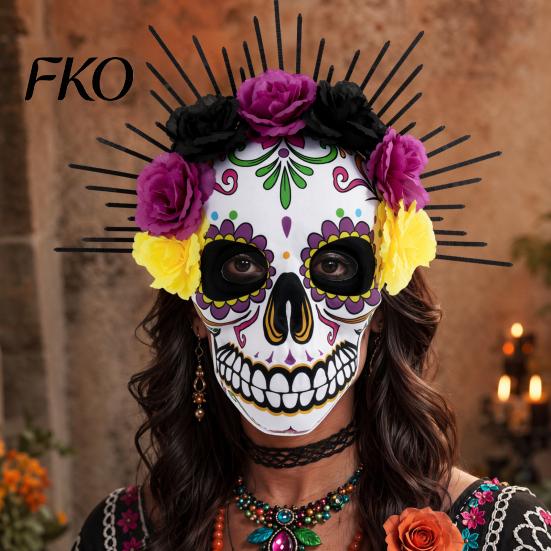 Tag der Toten Maske Mardi Gras Maske, Venezianische Party Zuckerschädel Maskenballmasken für Halloween Cosplay Mexikanische Rose