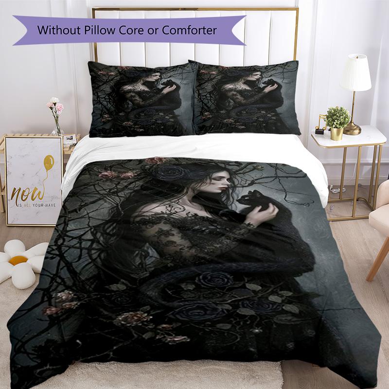 Gotisches Bettwäsche-Set Atmungsaktiver Bettbezug mit Kissenbezügen Dekorative Bettwäsche für Schlafzimmer Heimdekoration Geburtstagsgeschenk