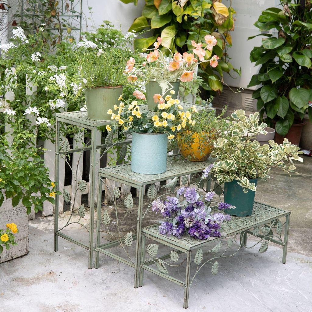 Amerikanischer Retro Vogel Eisenkunst Dreistufiger Garten Blumentopfständer
