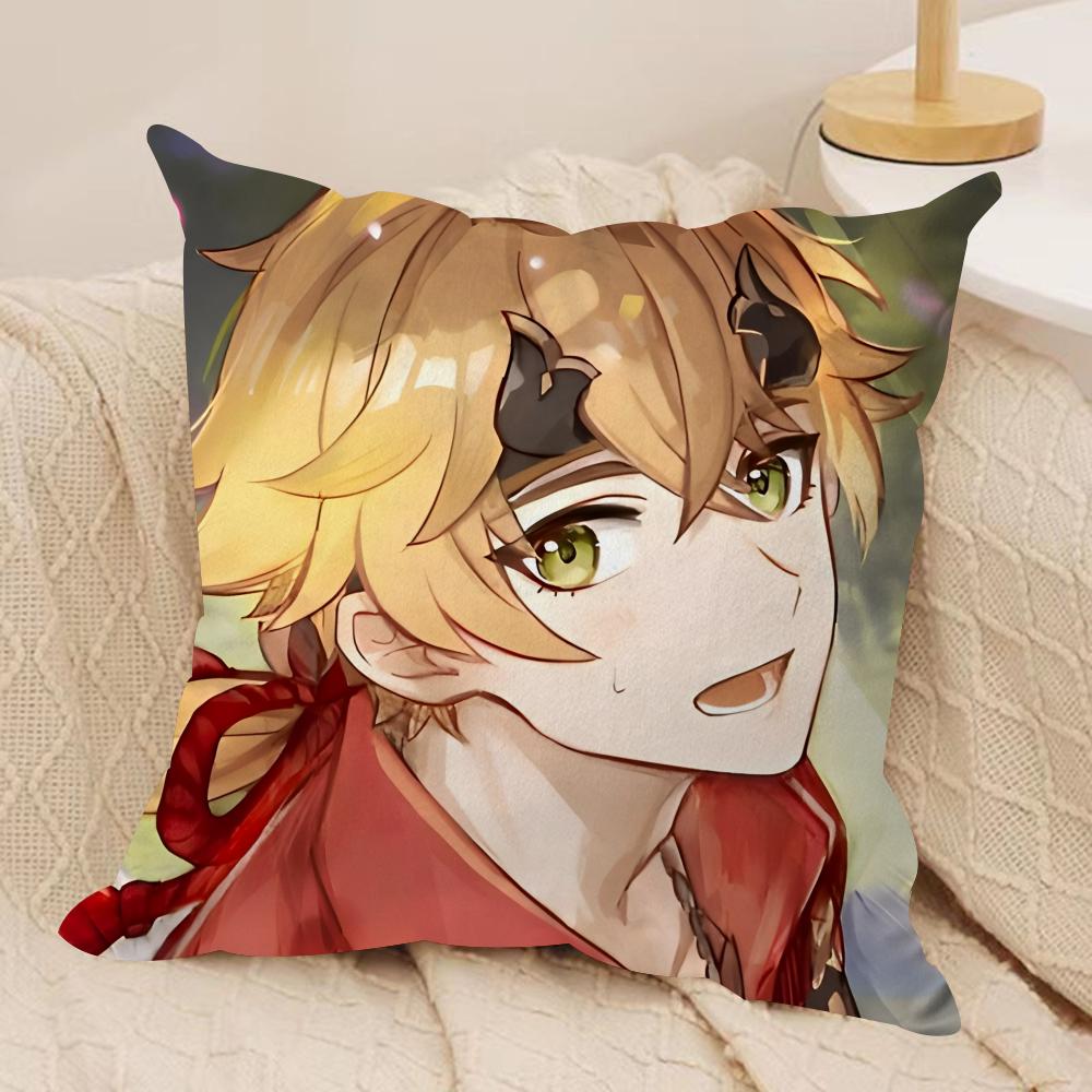 Thoma Genshin Impact Cute Cushion Cover Silky Short Plush Invisible Zipper Dustproof Sofa Pillow Case For Home Decor