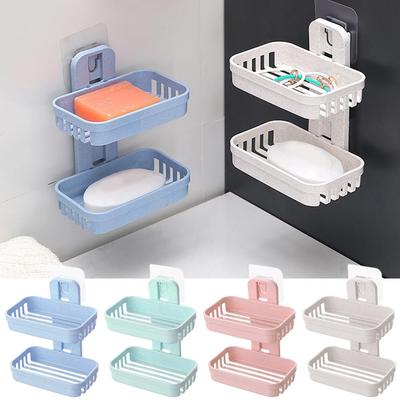 Double Layer Soap Dish Tray Rack Waterproof Wall Mount Soap Dish Holder for Bathroom, Tub and Kitchen Sink Punch-Free