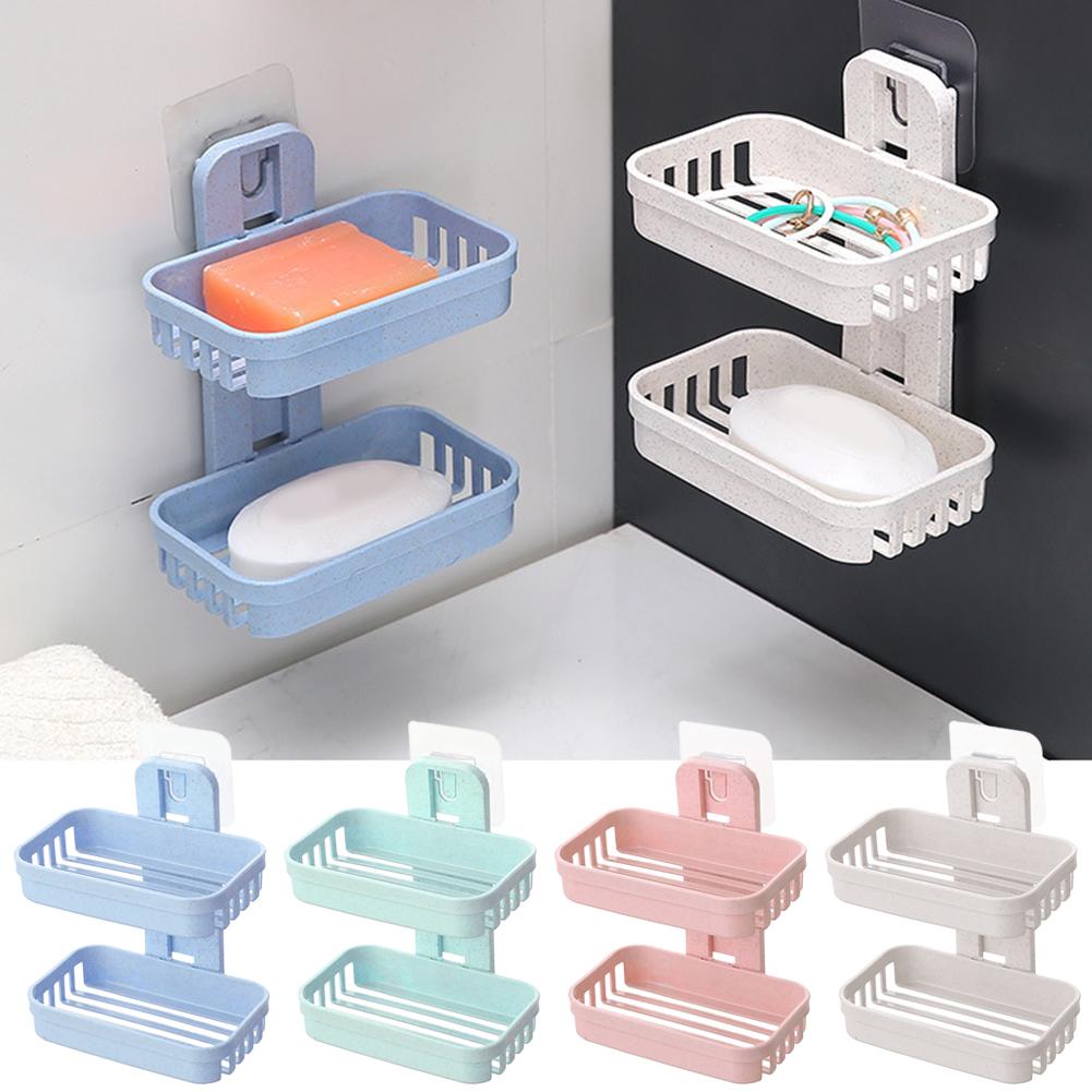 Double Layer Soap Dish Tray Rack Waterproof Wall Mount Soap Dish Holder for Bathroom, Tub and Kitchen Sink Punch-Free