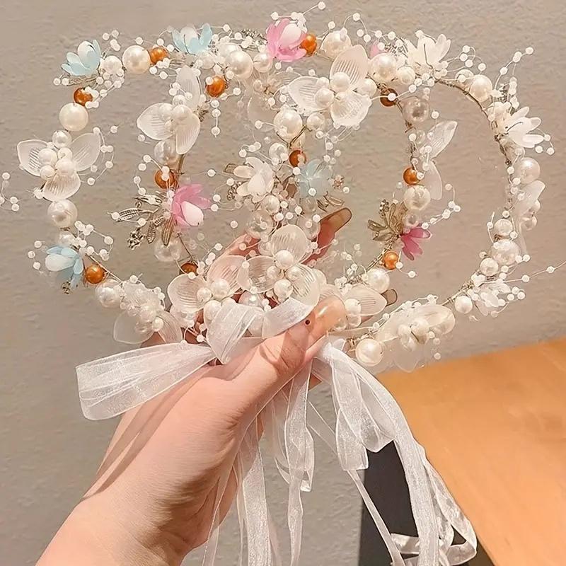 Fascia per Capelli a Ghirlanda Floreale Dolce con Perle Imitazione, Accessorio per Capelli per Feste, Matrimoni, Compleanni, Principesse