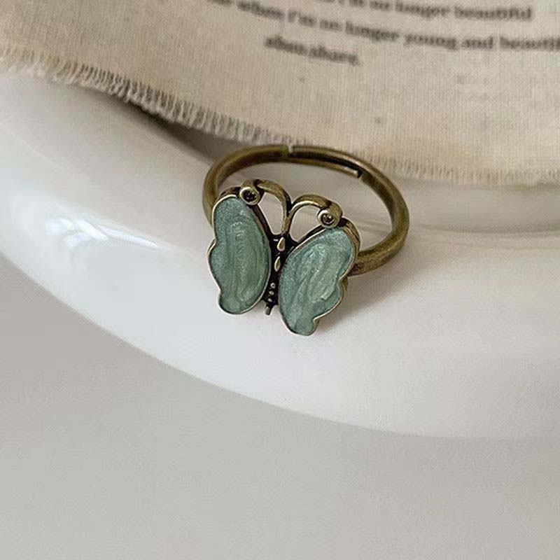 Vintage Zinc Alloy Color Butterfly Flower Opening Ring For Women Men Punk Hip Hop Metal Adjustable Finger Rings Zircon Gift