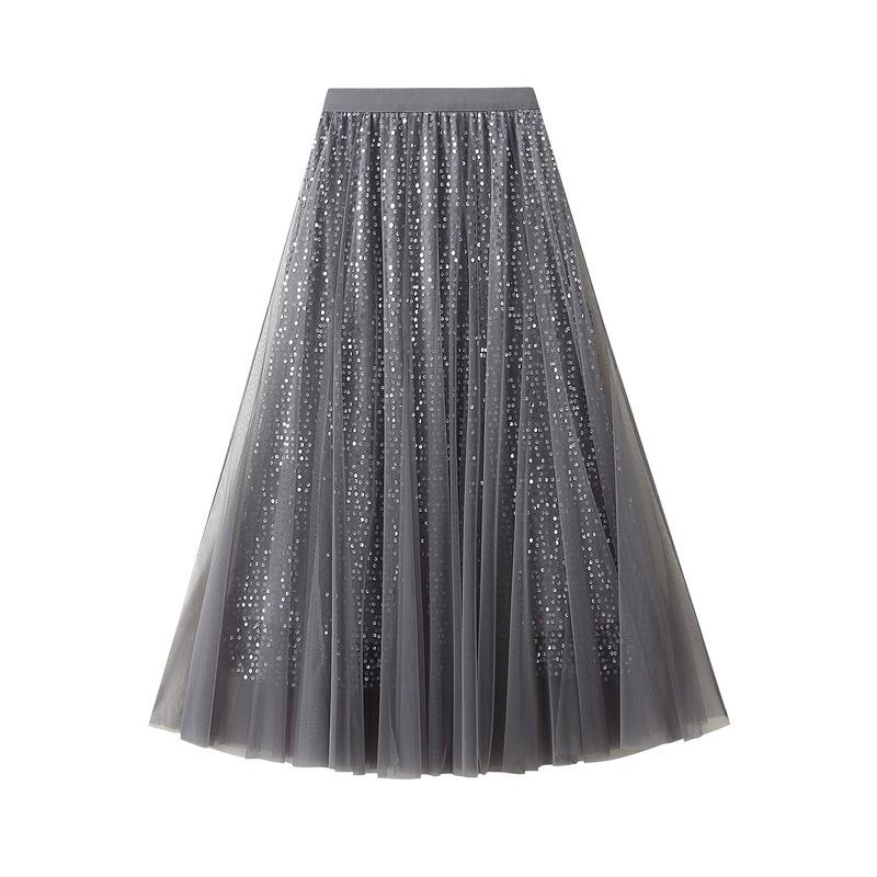 

Women s Tulle Skirt Elastic High Waisted A-Line Layered Flowy Long Skirts Pleated Mesh Midi Skirts for Women Casual Beach Ruffle Skirts for Party One size сірий колір