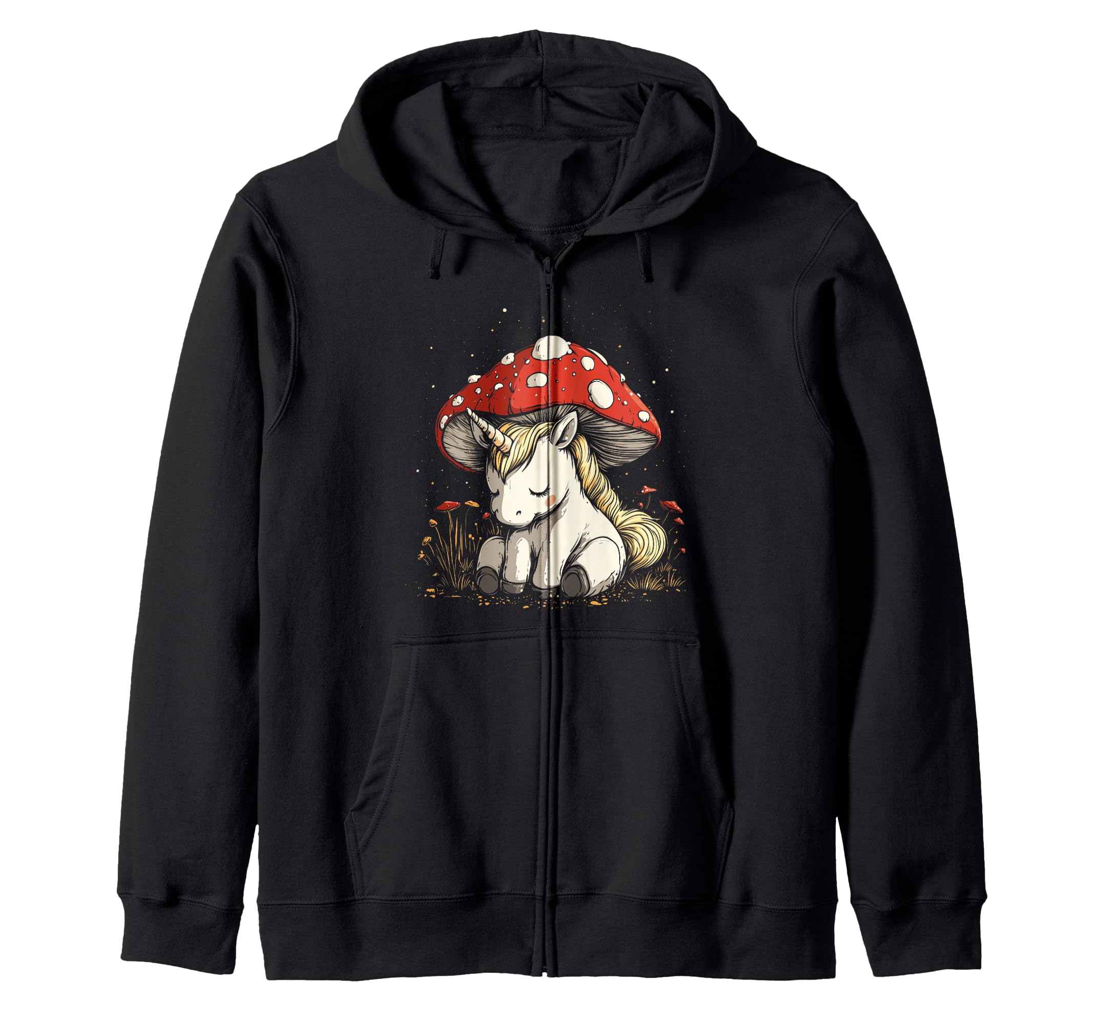 

Cute Unicorn Cottagecore Aesthetic Vintage Mushroom Hat Zip Hoodie чёрный