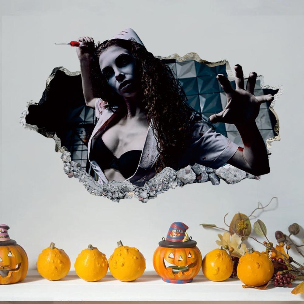 Self Adhesive Zombie Wall Sticker Realistic Ghost Witch Silhouette Sticker  Party