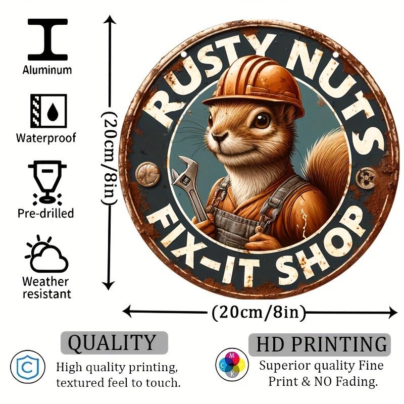 Antique Animal Theme Aluminum Sign - Rusty Nut Repair Shop Decorative Sign Wall Hanging Waterproof and Weather Resistant