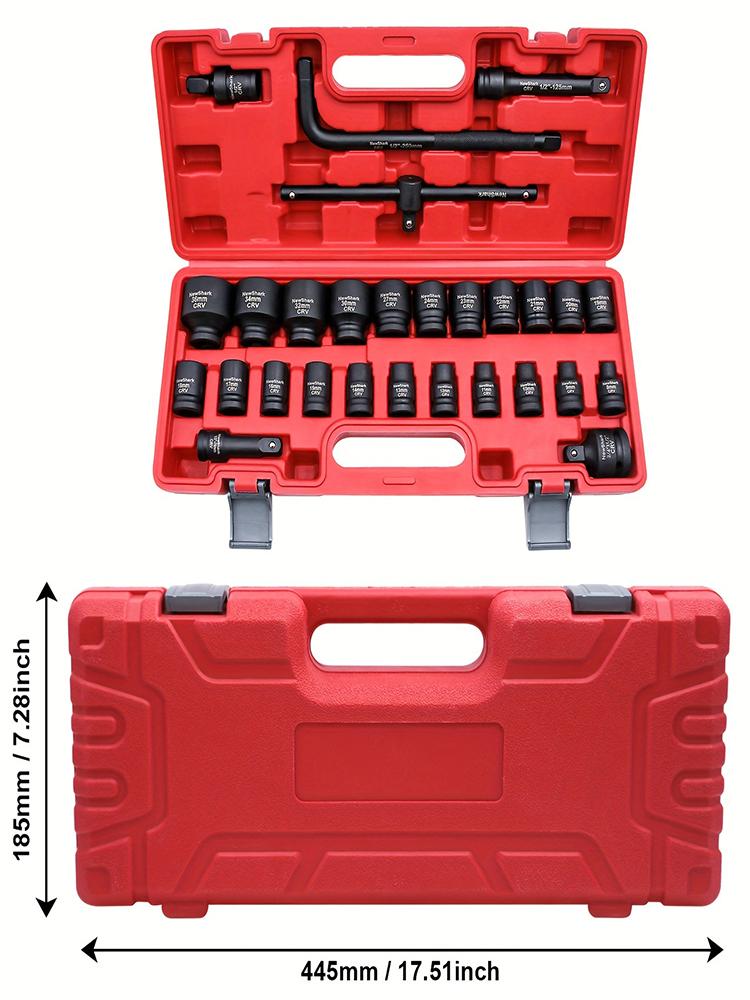 1/2 Inch Drive Socket Set,28 Piece Impact Socket Set,CR-V,Includes Universal Joints and Impact Extension Bars,T-head Breaker Bar