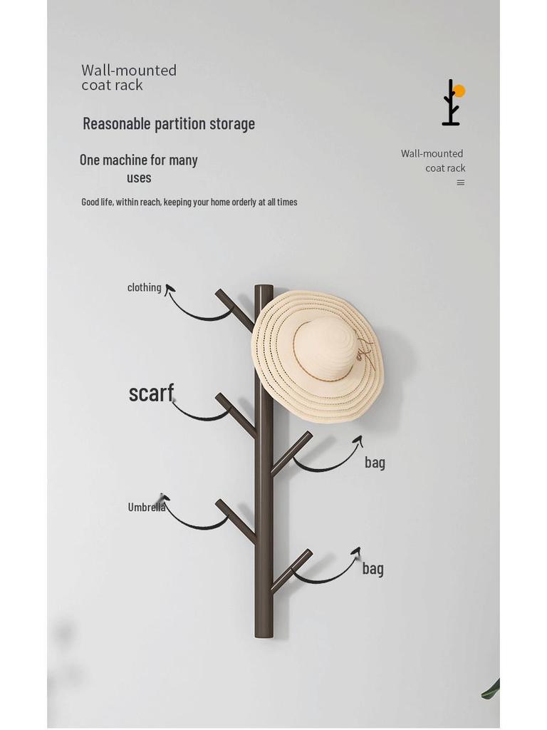 New Solid Wood Punch-Free Wall-Mounted Coat Rack & Clothes Hanger with Creative Behind-the-Door Hooks for Bedroom & Living Room