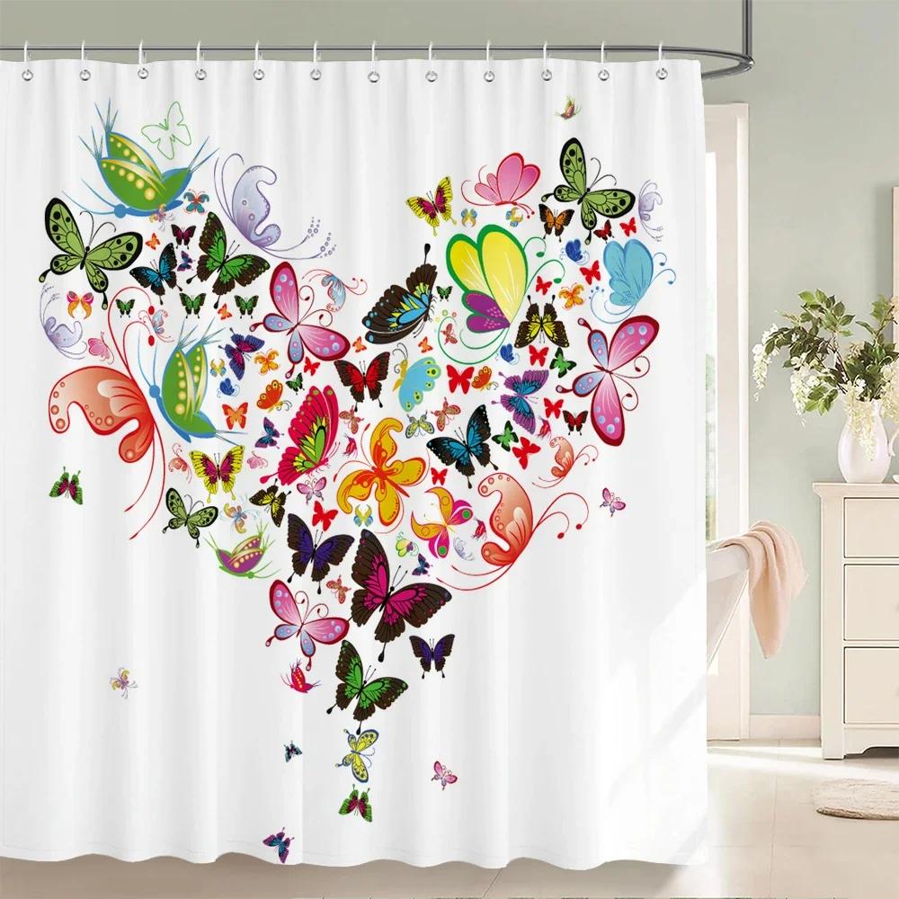 Colorful Butterfly Feathers 3d Shower Curtains Bathroom Curtain with Hooks Waterproof Polyester Cloth Decoration Screen