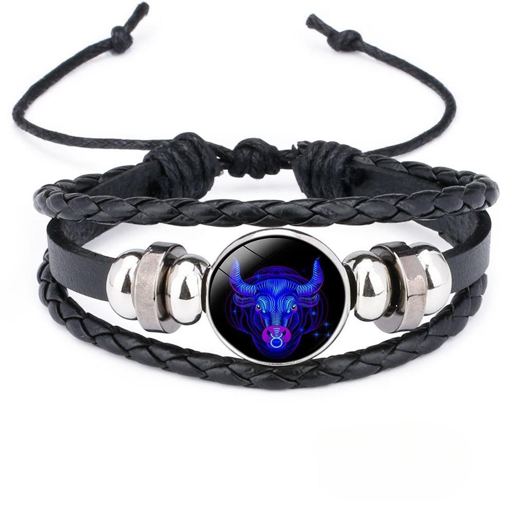 12 Constellation håndlaget lærarmbånd vevd flerlags punk tolv stjernetegn pararmbånd