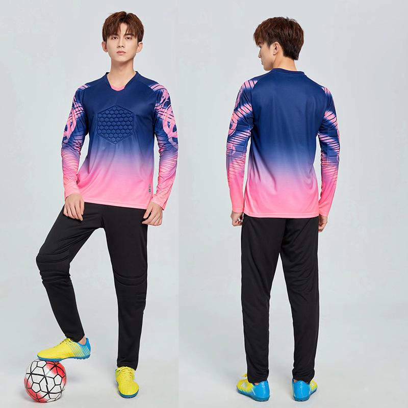 Men's Long Sleeve Goalkeeper Uniform Set with Knee & Elbow Pads for Adult Football Competition