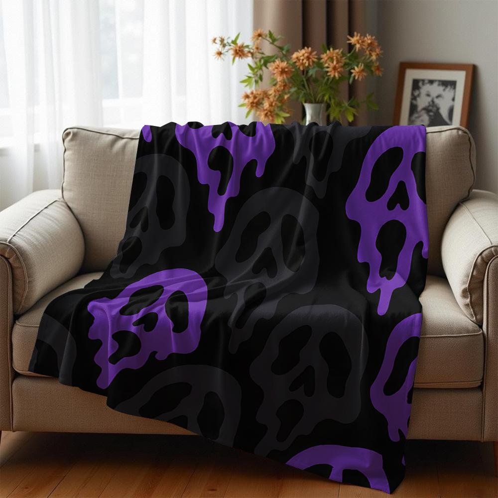 Drip Purple Skull Soft Flannel Blanket Breathable Warm Throw for Office Car Sofa Kids Room Birthday Xmas Gift