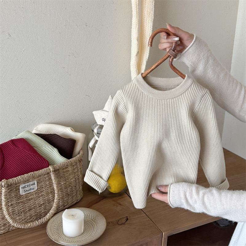 Klučičí a dívčí pletené svetry, univerzální strečové svetry pro dětské oblečení s dlouhým rukávem, jednobarevné, žebrované dětské svetry