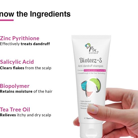 Fixderma Bioteez-S, Anti Dandruff Shampoo, Flaky Scalp Condition,Recurrent Dandruff, Sulphate & Paraben Free Formulation - 75ml