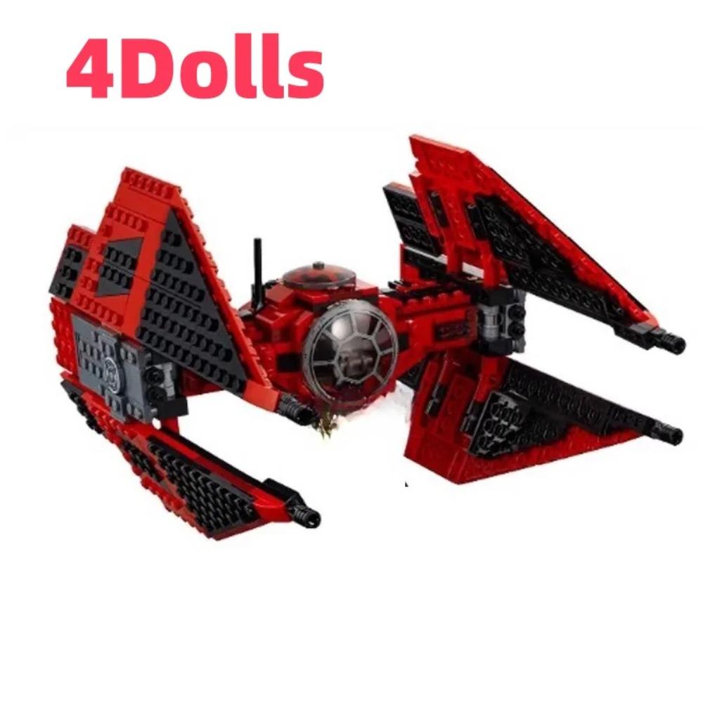 New MOC red spaceship fighter model building block display piece children s boy holiday gift
