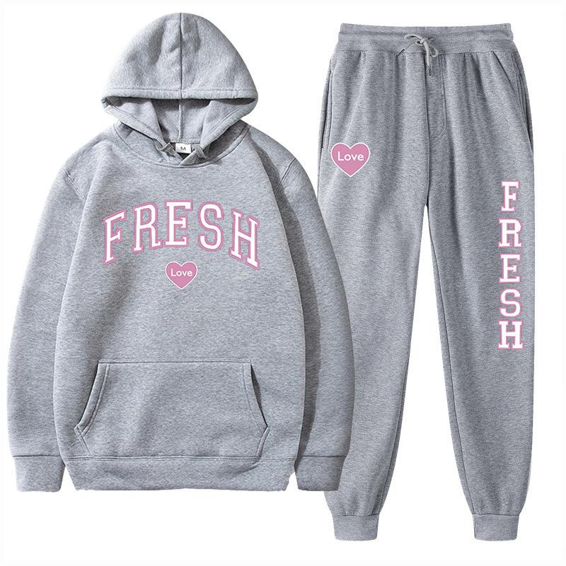 European Size Plus Fashion Printed Sweater Autumn and Winter Fleece Warm Hoodie Casual Sports Women's Suit