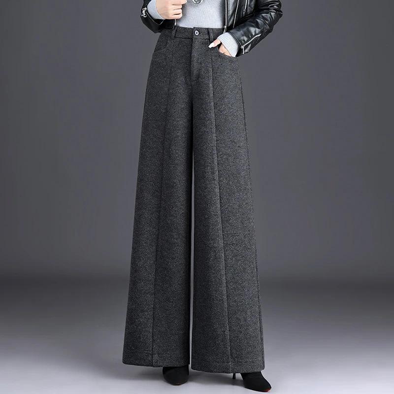 

Women s High-Waisted Velvet Wool Wide-Leg Pants - Winter Slimming, Hip-Covering, Loose and Casual Straight-Leg Style 31/3XL