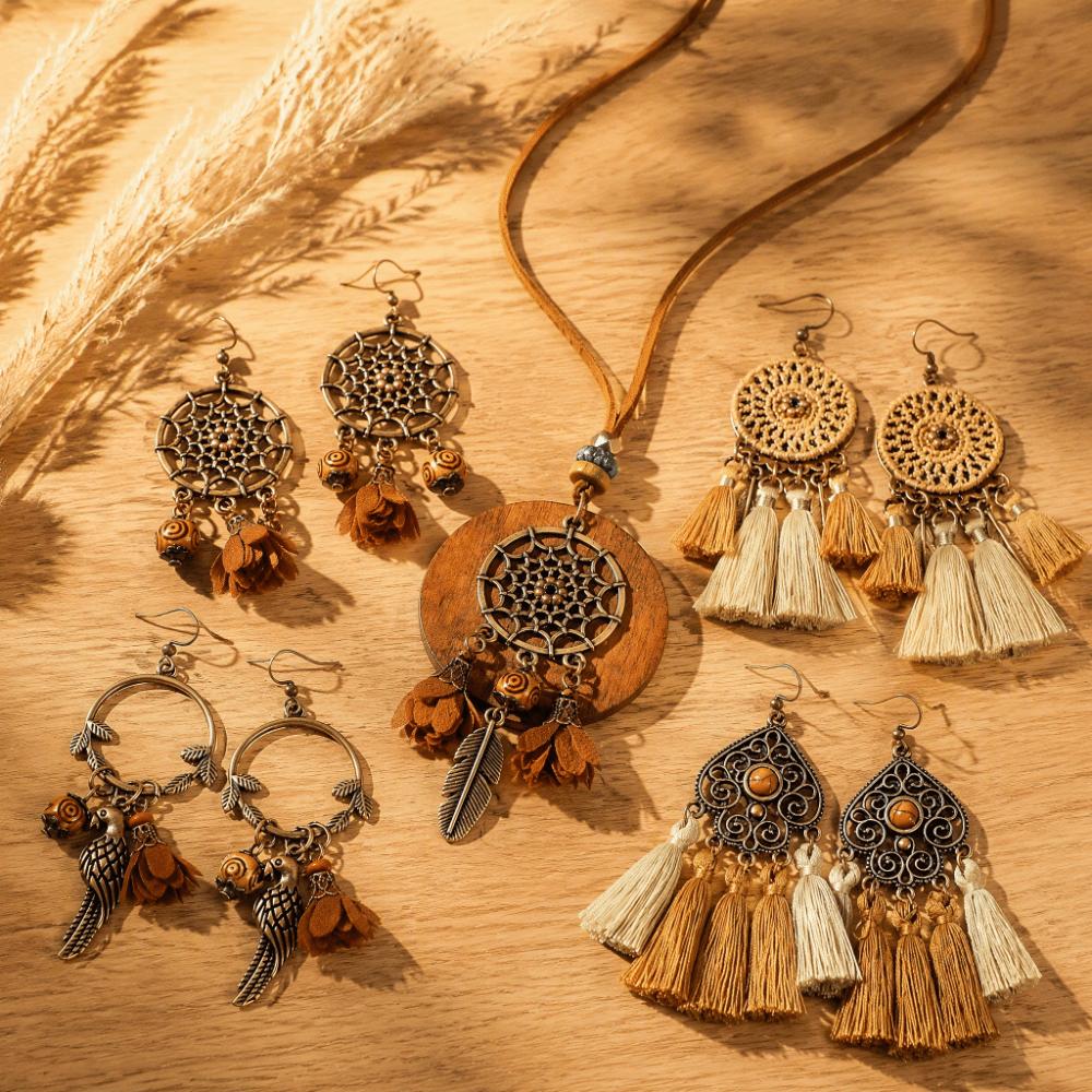 Wood Necklace Earrings Set Alloy Women Pendant Elegant Geometric Jewelry Set  Daily Outfit