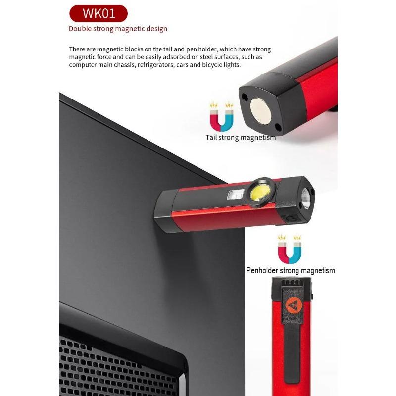 USB Rechargeable LED Flashlight with Magnet and Hook Life Waterproof With Red light Power Bank Repairing Work Emergency Lantern
