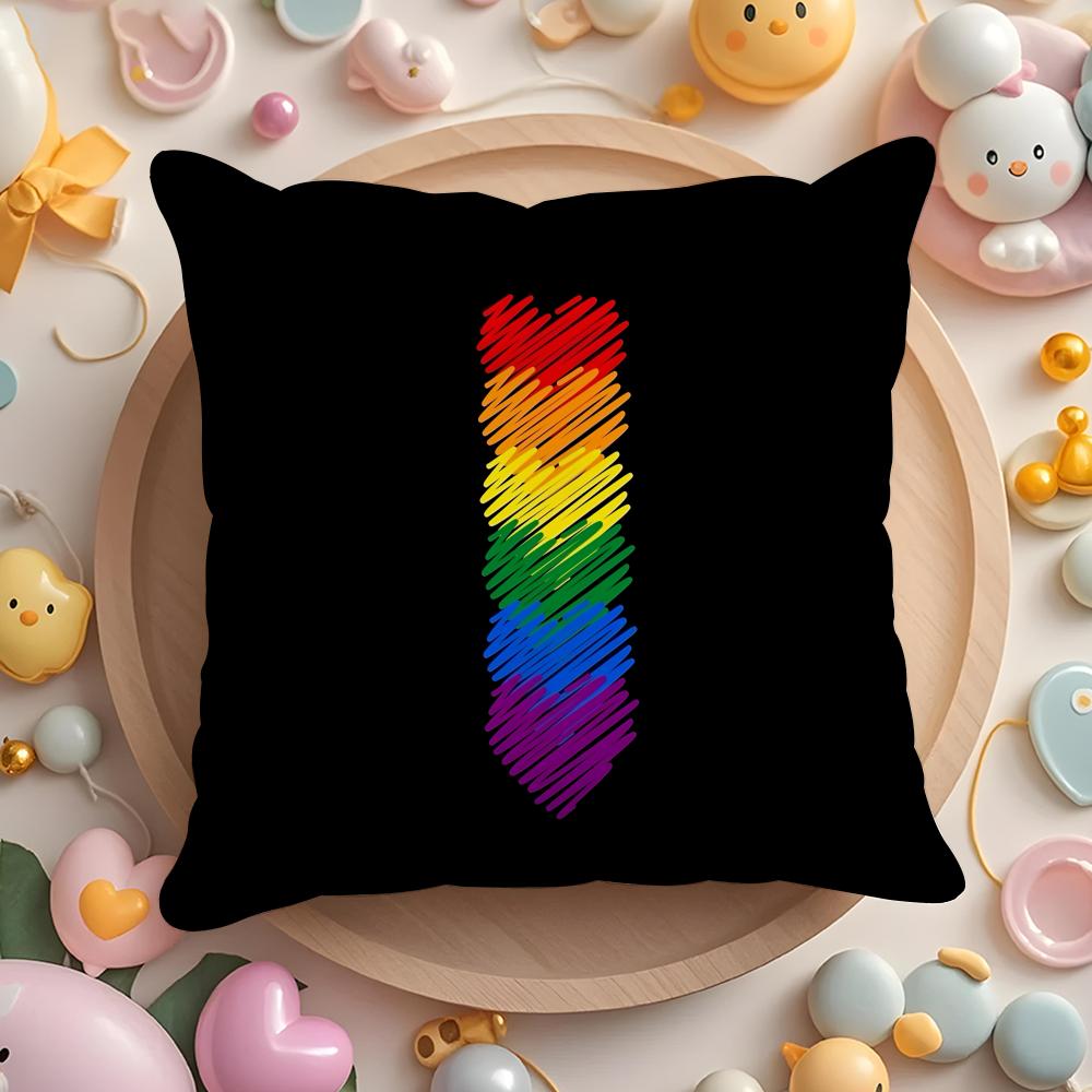 Pride Month Rainbow Cushion Cover Plush Fabric Soft Double-Sided Printed Sofa Warm Winter Home Gift Pillow Case