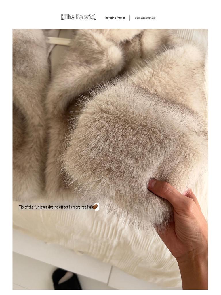 Eco-Friendly Faux Fox Fur Lapel Coat - European & American Fashion, Winter 2025 Women's Style