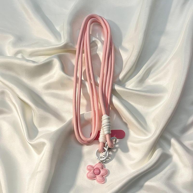 Cute Flower Pendant Phone Lanyard Soft Durable Nylon Detachable Buckle For Commute School Use