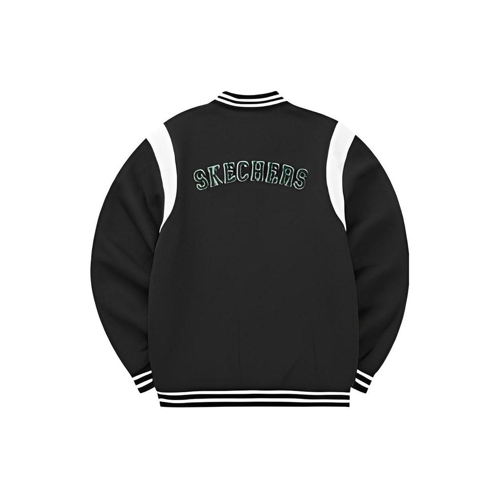 Skechers Laughing Monster Series Logo Regular Fit Embroidered Knitted Baseball Jacket Unisex jackets Carbon-Black L322U097-0018